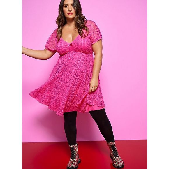 TORRID x BETSEY JOHNSON FIT & FLARE PUFF SLEEVE MINI DRESS - PINK, size 1 - Picture 17 of 17